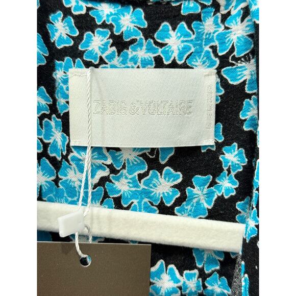 Zadig & Voltaire Raspail Fleurs Viscous Blouson Mini Dress Blue/Black Women's M - Picture 3 of 4